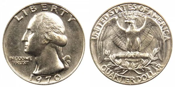 1970 Washington quarter obverse showing Washington portrait and reverse showing eagle design